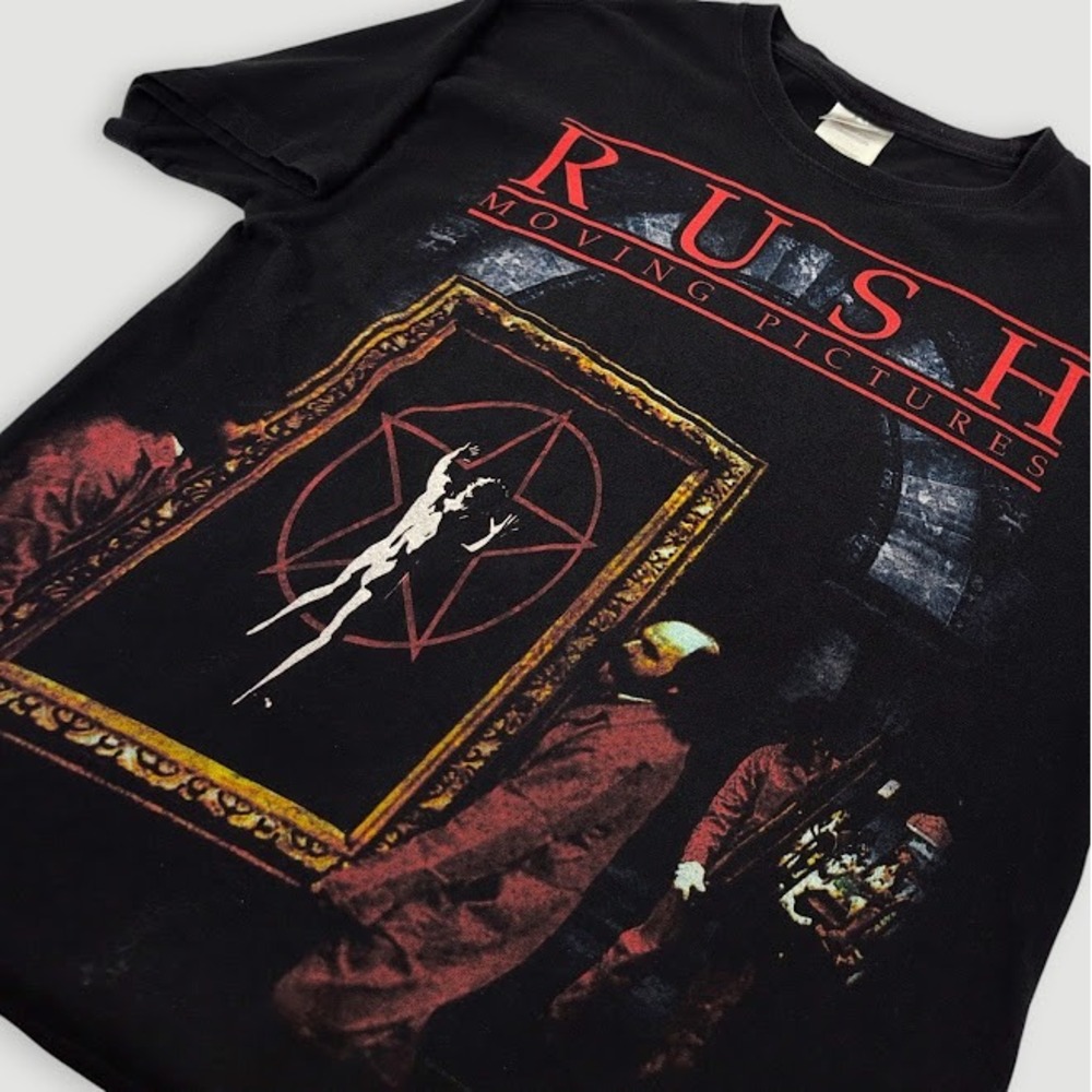 Rush Moving Pictures Band Tee Men Size Medium Black 2010 Rock and Roll Hanes‎